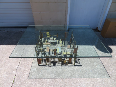 Ray Bergere Fabulous Silas Seandel Style Brutalist Mixed Metal Nail Coffee Table Mid Century