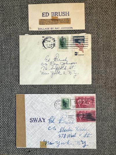 Ray Johnson Mail Art Correspondence Art Pioneer Two Envelops and Collage Signed