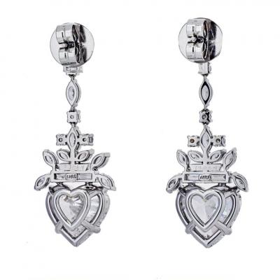 Raymond C Yard PLATINUM HANGING GIA HEART DIAMOND DROP DANGLING EARRINGS