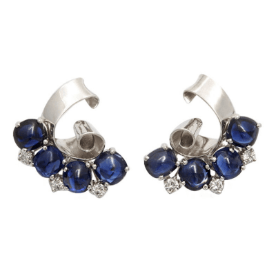 Raymond C Yard RAYMOND YARD Retro Cabochon Sapphire Diamond Earclips