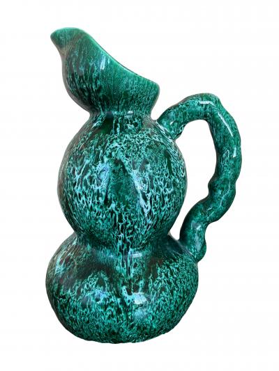 Raymond Camart Ray Camart Vallauris Emerald Green Double Bulb Pitcher 27cm 10 6 