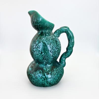 Raymond Camart Ray Camart Vallauris Emerald Green Double Bulb Pitcher 27cm 10 6 