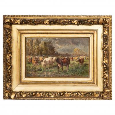 Raymond Desvarreux Oil On Canvas Painting Of Cows By Raymond Desvarreux