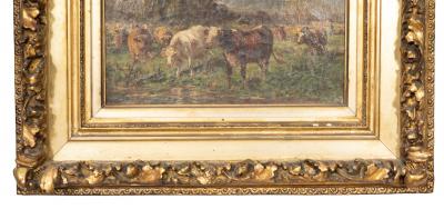 Raymond Desvarreux Oil On Canvas Painting Of Cows By Raymond Desvarreux