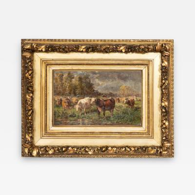 Raymond Desvarreux Oil On Canvas Painting Of Cows By Raymond Desvarreux
