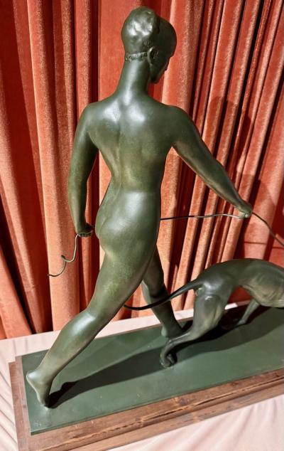 Raymond Leon Rivoire Art Deco Sculpture by Raymond Leon Rivoire Titled FEMME AU LEVRIER