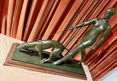 Raymond Leon Rivoire Art Deco Sculpture by Raymond Leon Rivoire Titled FEMME AU LEVRIER