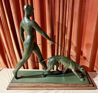 Raymond Leon Rivoire Art Deco Sculpture by Raymond Leon Rivoire Titled FEMME AU LEVRIER