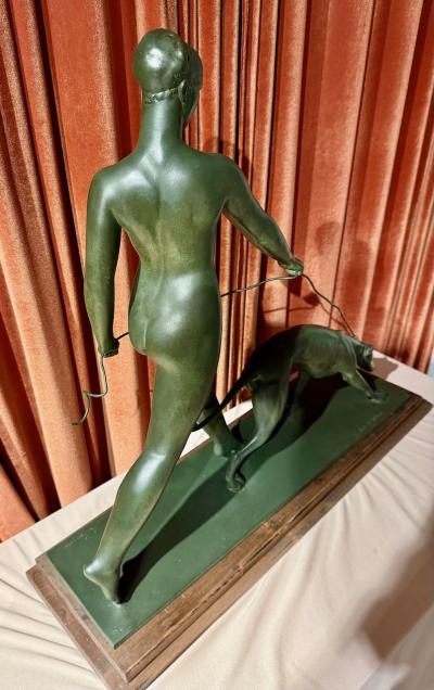 Raymond Leon Rivoire Art Deco Sculpture by Raymond Leon Rivoire Titled FEMME AU LEVRIER