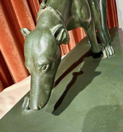 Raymond Leon Rivoire Art Deco Sculpture by Raymond Leon Rivoire Titled FEMME AU LEVRIER