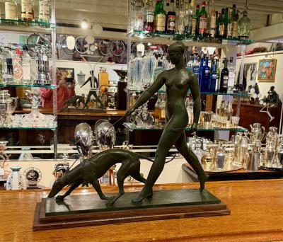 Raymond Leon Rivoire Art Deco Sculpture by Raymond Leon Rivoire Titled FEMME AU LEVRIER