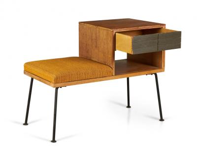 Raymond Loewy Raymond Loewy For Mengel Furniture Walnut Iron And Gold Upholstery Bench