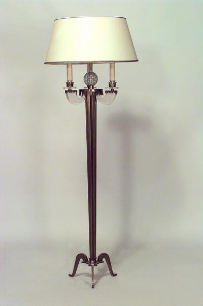 Raymond Lorence French 1940s Fluted Brass Column Floor Lamp