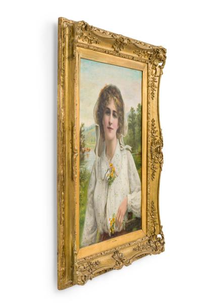 Raymond Lynde English Gilt Young Lady Portrait