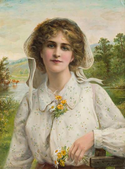 Raymond Lynde English Gilt Young Lady Portrait