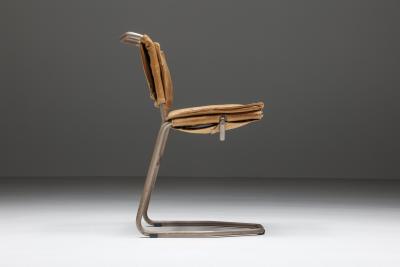 Raymond Rombouts Raymond Rombouts Leather Steel Dining Chairs 20th Century