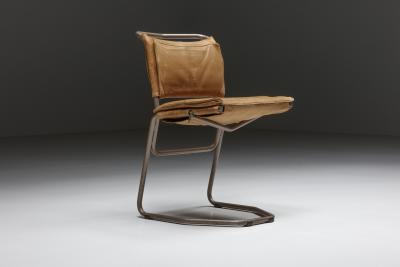 Raymond Rombouts Raymond Rombouts Leather Steel Dining Chairs 20th Century