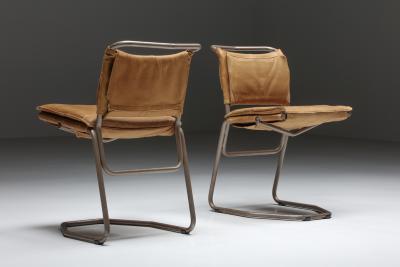 Raymond Rombouts Raymond Rombouts Leather Steel Dining Chairs 20th Century