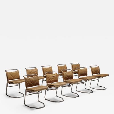 Raymond Rombouts Raymond Rombouts Leather Steel Dining Chairs 20th Century