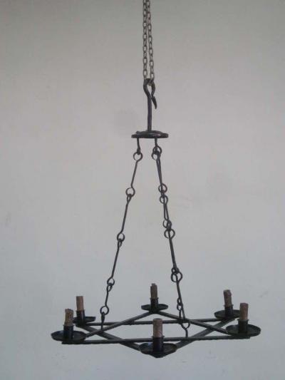 Raymond Subes 2 Mid Century Modern Iron Star of David Chandeliers Raymond Subes Attributed