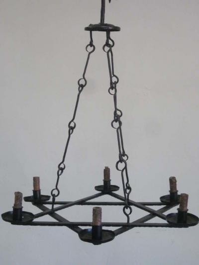 Raymond Subes 2 Mid Century Modern Iron Star of David Chandeliers Raymond Subes Attributed