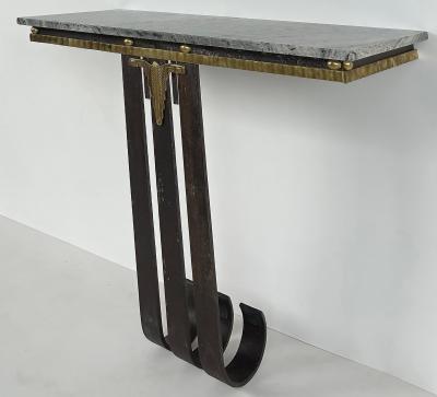 Raymond Subes Art Deco Wrought Iron Brass Marble Console Table Subes Manner