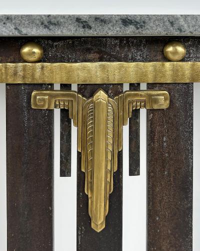 Raymond Subes Art Deco Wrought Iron Brass Marble Console Table Subes Manner