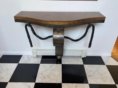 Raymond Subes Fabulous Art Deco Raymond Subes Forged Iron Goatskin Console Table