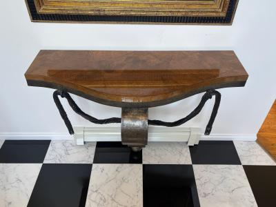 Raymond Subes Fabulous Art Deco Raymond Subes Forged Iron Goatskin Console Table