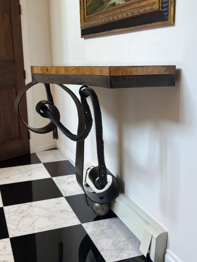Raymond Subes Fabulous Art Deco Raymond Subes Forged Iron Goatskin Console Table