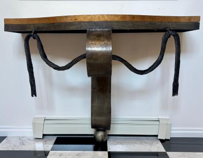 Raymond Subes Fabulous Art Deco Raymond Subes Forged Iron Goatskin Console Table