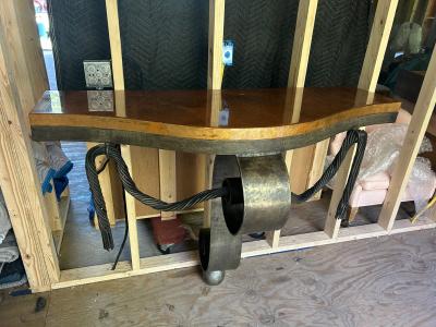 Raymond Subes Fabulous Art Deco Raymond Subes Forged Iron Goatskin Console Table