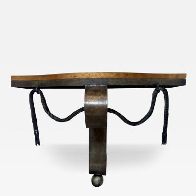 Raymond Subes Fabulous Art Deco Raymond Subes Forged Iron Goatskin Console Table