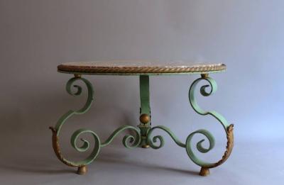 Raymond Subes Fine French Art Deco Wrought Iron and Marble Top Coffee Table by Raymond Subes