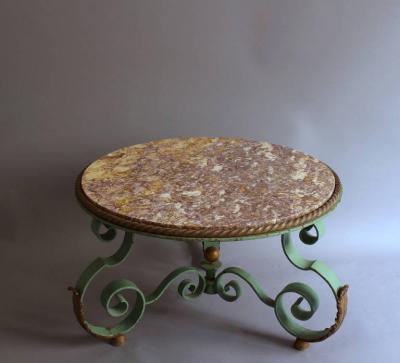Raymond Subes Fine French Art Deco Wrought Iron and Marble Top Coffee Table by Raymond Subes