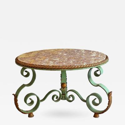 Raymond Subes Fine French Art Deco Wrought Iron and Marble Top Coffee Table by Raymond Subes