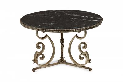 Raymond Subes Iron and Black Marble Circular Scoll Form Center Table manner of Raymond Subes 