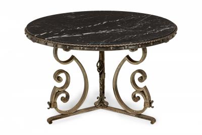 Raymond Subes Iron and Black Marble Circular Scoll Form Center Table manner of Raymond Subes 