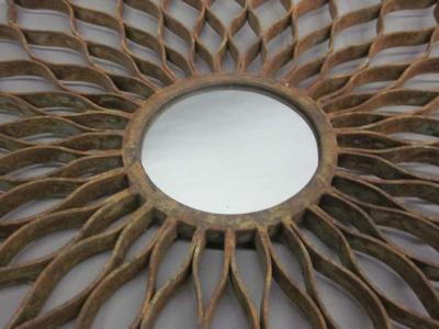 Raymond Subes Large French Mid Century Hand Wrought Iron Sunburst Mirror by Raymond Subes 1930