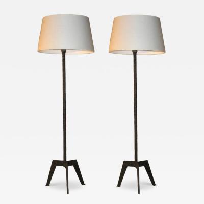 Raymond Subes Pair of Custom French Art Deco Wrought Iron Floor Lamps style of Raymond Subes
