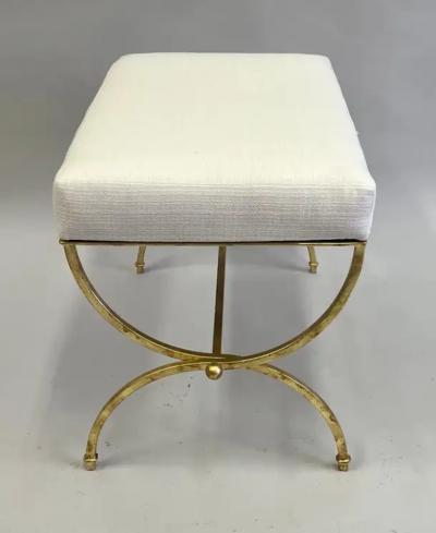 Raymond Subes Pair of French Modern Neoclassical Gilt Iron Benches in Style of Raymond Subes