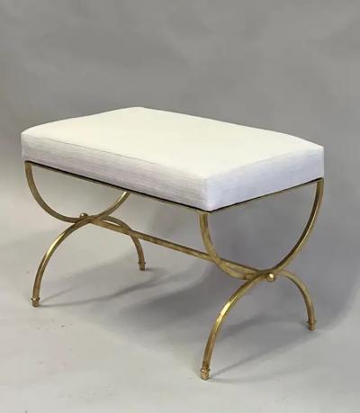 Raymond Subes Pair of French Modern Neoclassical Gilt Iron Benches in Style of Raymond Subes