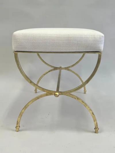 Raymond Subes Pair of French Modern Neoclassical Gilt Iron Benches in Style of Raymond Subes