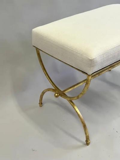 Raymond Subes Pair of French Modern Neoclassical Gilt Iron Benches in Style of Raymond Subes