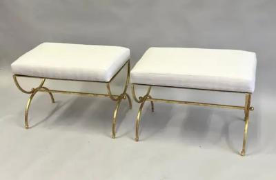 Raymond Subes Pair of French Modern Neoclassical Gilt Iron Benches in Style of Raymond Subes