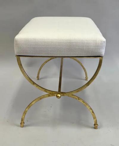 Raymond Subes Pair of French Modern Neoclassical Gilt Iron Benches in Style of Raymond Subes