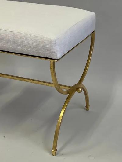 Raymond Subes Pair of French Modern Neoclassical Gilt Iron Benches in Style of Raymond Subes