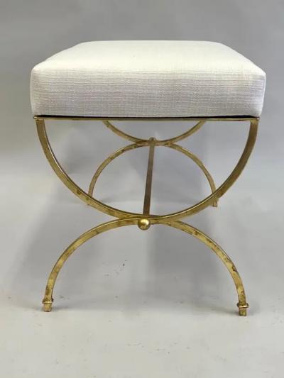 Raymond Subes Pair of French Modern Neoclassical Gilt Iron Benches in Style of Raymond Subes