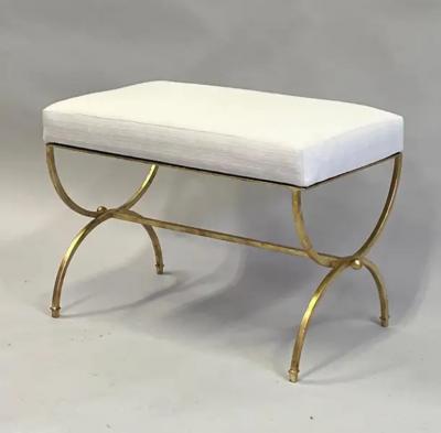 Raymond Subes Pair of French Modern Neoclassical Gilt Iron Benches in Style of Raymond Subes