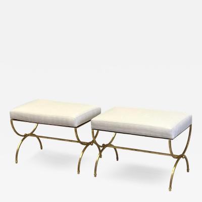 Raymond Subes Pair of French Modern Neoclassical Gilt Iron Benches in Style of Raymond Subes